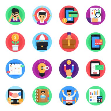 Web ve mobil uygulamalar, pazarlama, modern ve diğer vektör illüstrasyonları için iş düzeyi simgeleri ayarlandı