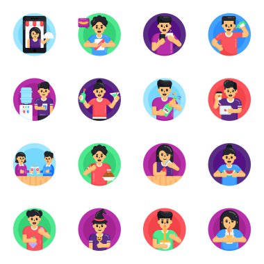 İş ve finans ikonunun vektör illüstrasyonu. Web için karakter ve profil sembolü seti.