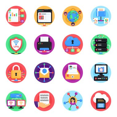 Düz simgeler kümesi, vektör illüstrasyonu