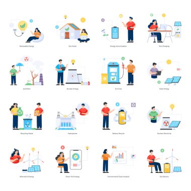 iş düz vektör simgeleri ayarlandı