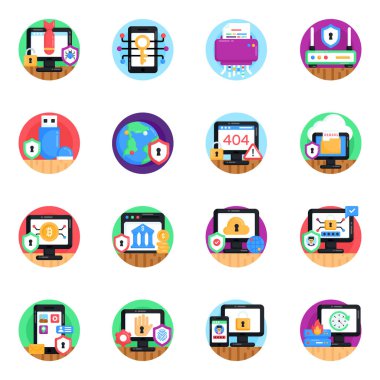 Düz simgeler kümesi, vektör illüstrasyonu