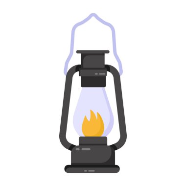 Kamp ve kamp vektör ikonu. Gaz ocağı, kamp ateşi ve şenlik ateşinin izometriği.