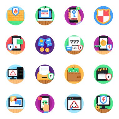 Düz simgeler kümesi, vektör illüstrasyonu