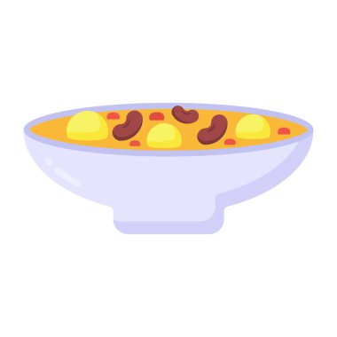 Bir kase lezzetli çorba, sos ve kaşık vektör çizimi.