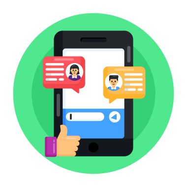 Konuşma baloncuğu ve sohbet vektör illüstrasyonlu akıllı telefon