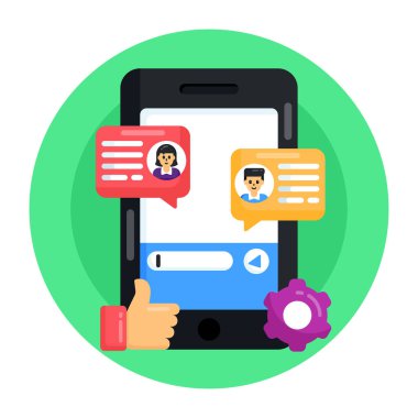 Konuşma baloncuklu akıllı telefon ve sohbet baloncukları vektör çizim tasarımı