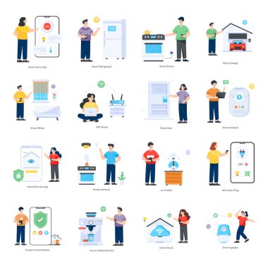 Düz simgeler kümesi, vektör illüstrasyonu