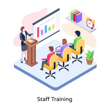 Dizüstü bilgisayar ve bir yığın kitapla çalışan bir grup insanın izometrik vektör çizimi