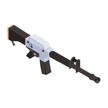 Askeri tüfek ikonu. Silah vektör sembolünün izometrik stok çizimi.