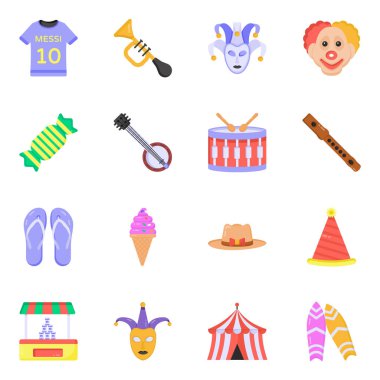 Sirk ikonları hazır. Web tasarımı için basit 36 karnaval vektör sembolü biçimi