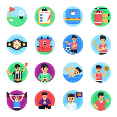 düz tasarım konsepti iş ve ofis vektör simgesi kümesi