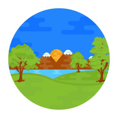Ağaçlı ve dağlı manzara vektör illüstrasyon grafik tasarımı