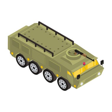 Askeri tank ikonu. Beyaz arkaplanda izole edilmiş web tasarımı için polis arabası vektör simgelerinin izometriği