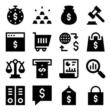 Para ve finans ikonları ayarlandı. vektör illüstrasyonu