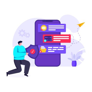 Akıllı telefon ve dizüstü bilgisayarı ve bulut hesaplama vektörü illüstrasyonu olan kadın çevrimiçi eğitim kavramı