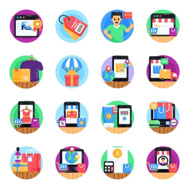 düz tasarım seo simgesi ve mobil uygulama, vektör illüstrasyonu