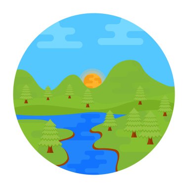 Dağlı manzara ve orman vektör çizimi tasarımı