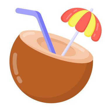 Hindistan cevizi kokteyli ikonu. Beyaz arkaplanda izole edilmiş web tasarımı için yaz içeceği vektör simgelerinin izometriği