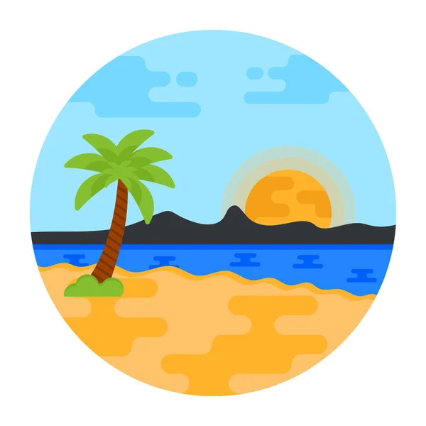 Playa Con Palmera Vector Mar Diseño Ilustración — Vector de stock