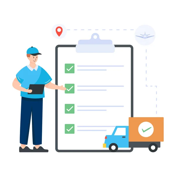 Работник Службы Доставки Дизайном Векторной Иллюстрации Буфера Обмена Грузовика — стоковый вектор
