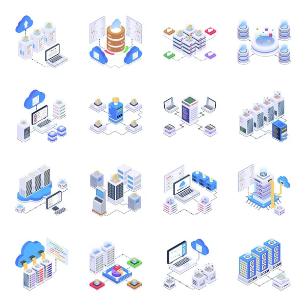 Veritabanının izometrik simgeleri, vektör illüstrasyonu