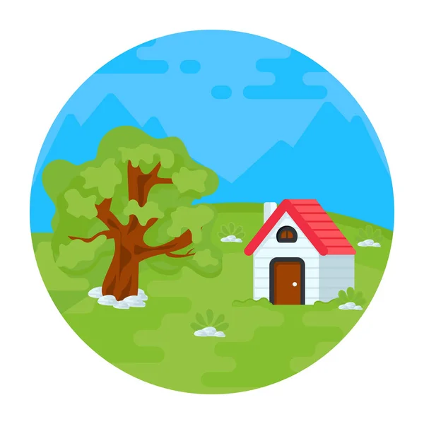 Casa Con Árboles Follaje Verde Vector Ilustración — Vector de stock