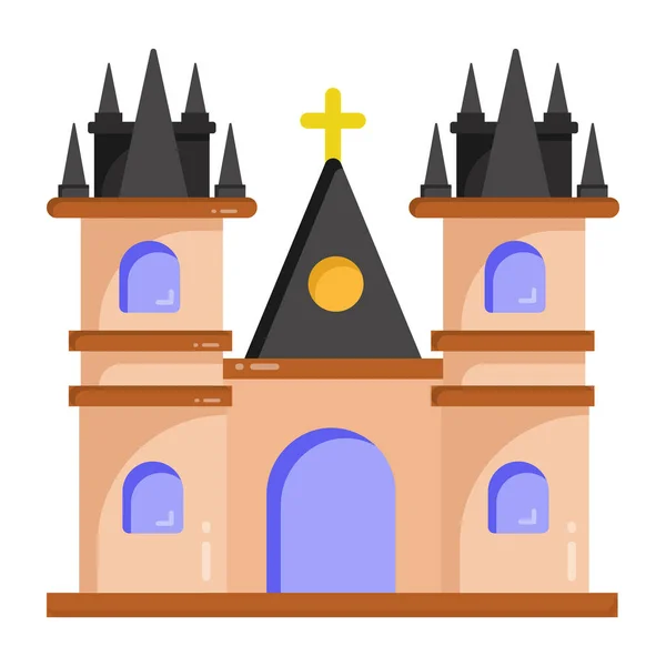 Kilise Ikonu Web Için Ortaçağ Kale Vektör Simgelerinin Düz Çizimi — Stok Vektör