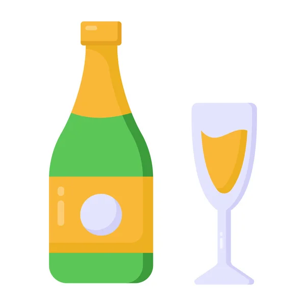 Икона Бутылки Шампанского Плоская Иллюстрация Векторных Значков Бокала Вина Веб — стоковый вектор
