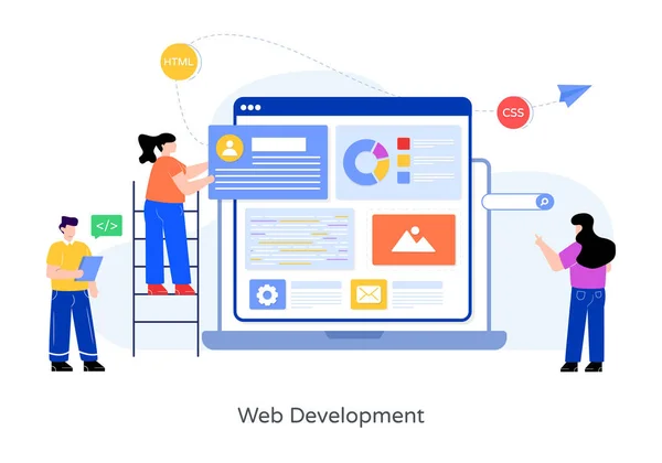 Concepto Desarrollo Web Ilustración Diseño Plano — Vector de stock