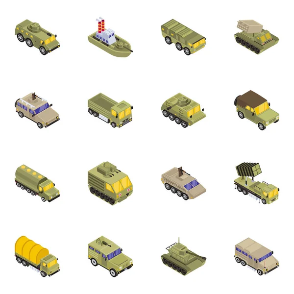 Zestaw Samochodów Wojskowych Ilustracja Wektora — Wektor stockowy