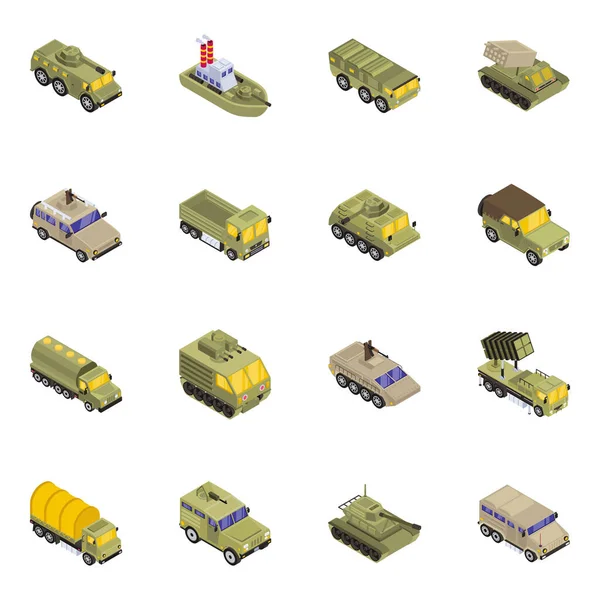 Conjunto Carro Militar Ilustração Vetorial — Vetor de Stock