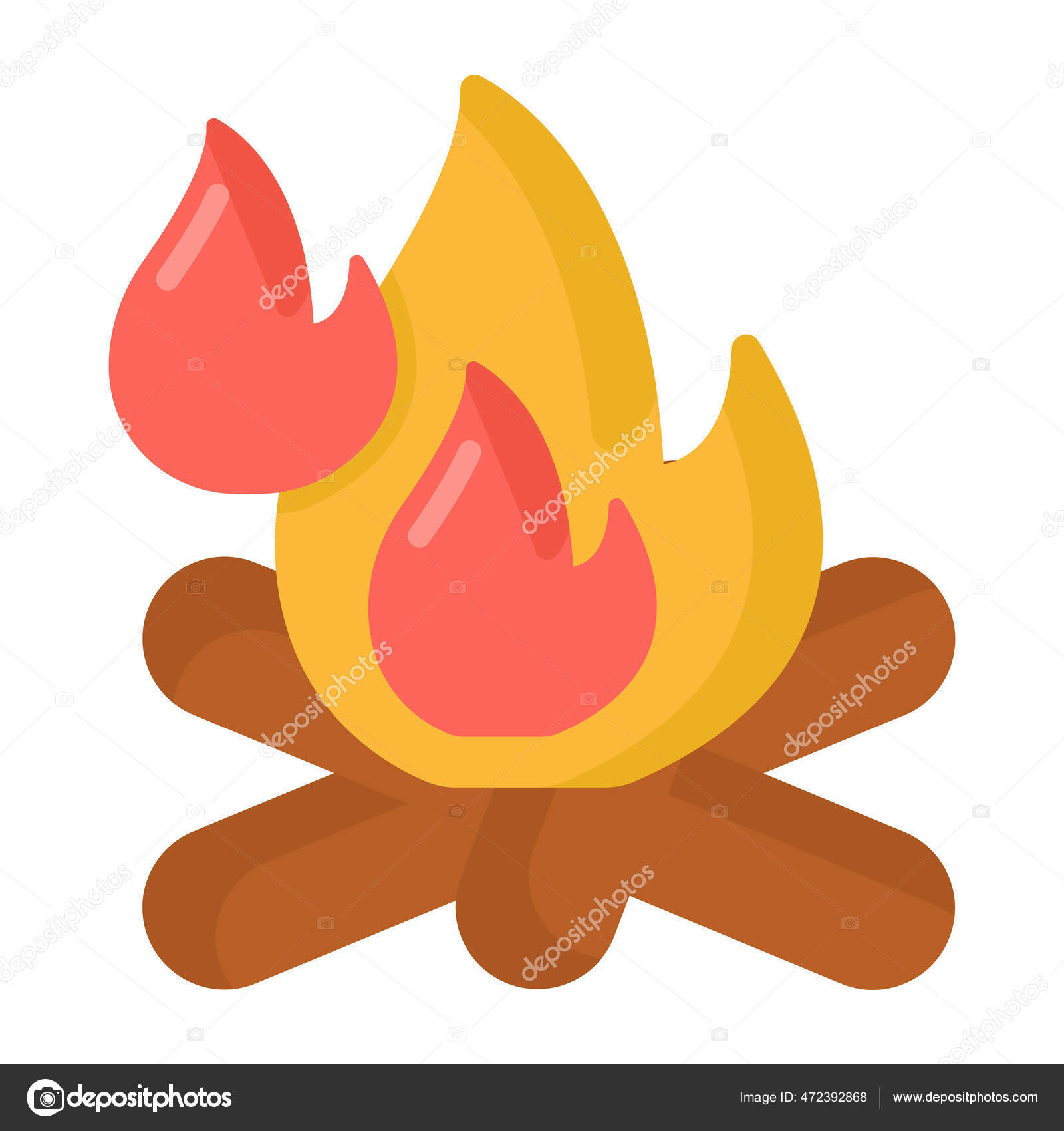 Ilustração de chama vermelha e amarela, desenho de combustão de