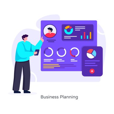 Bir dizüstü bilgisayar ve vektör illüstrasyonuyla çalışan iş adamları