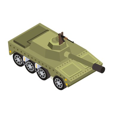 Askeri tank ikonu. Beyaz arkaplanda izole edilmiş web tasarımı için asker araba vektör simgelerinin izometriği
