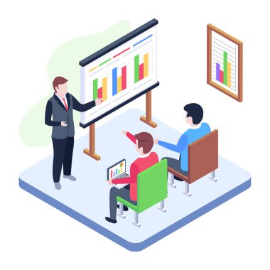 Bilgisayarlarla ve diyagramlarla çalışan iş adamları. vektör illüstrasyonu