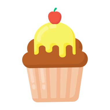 Çikolatalı kek ve kirazlı vektör çizimi.