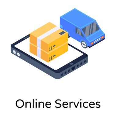 Kutu vektör simgesi olan izometrik dağıtım kamyonu