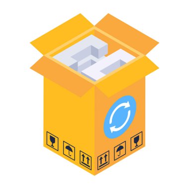 Karton kutulu bir kutunun izometrik vektör çizimi