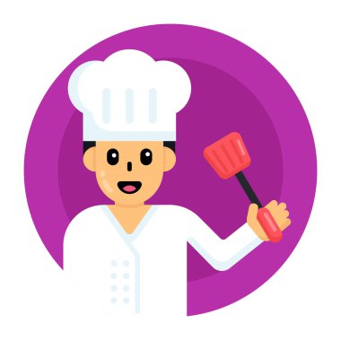 Şapkalı şef ve yemek vektörü çizimi ile kaşık.
