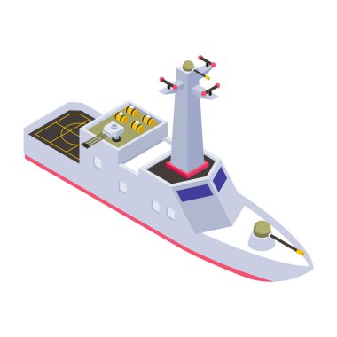 Teleskop ve geleceğin bayrağıyla bir polis memurunun izometrik üç boyutlu çizimi