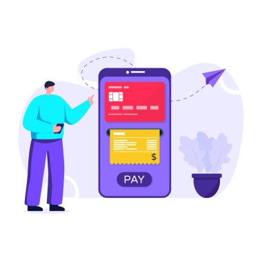 İnternetten alışveriş. Akıllı telefonlu bir adam. vektör illüstrasyonu