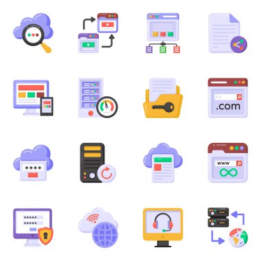 Web ve mobil uygulamalar için düz simgeler kümesi, vektör illüstrasyonu