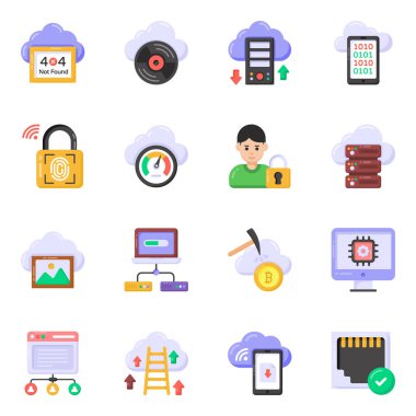 4 düz bilgisayar simgesi, vektör illüstrasyonu