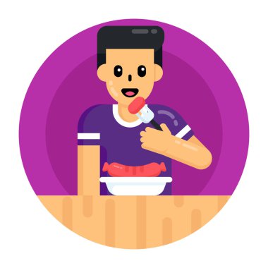 Yemek ve kahvaltı vektörü çizimi olan genç bir adam.