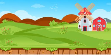 Bir tarlası ve tepesi olan kırsal bir arazi.