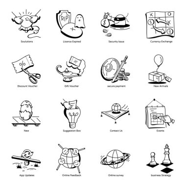 Bir dizi el çizimi simgesi. vektör illüstrasyonu