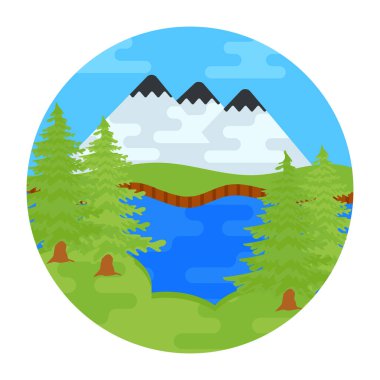 Dağlı manzara ve orman vektör çizimi tasarımı