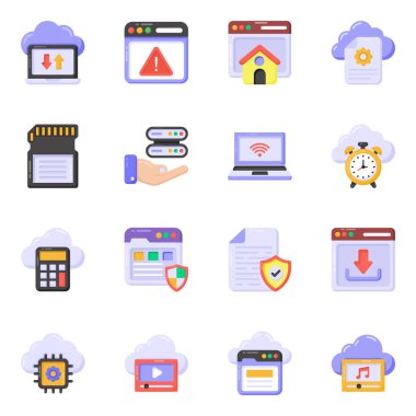 Bulutun 4 modern çizgi simgesi, vektör illüstrasyonu