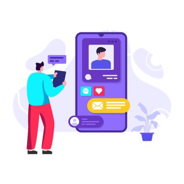 Akıllı telefon ve cep telefonu vektör illüstrasyon tasarımlı bir adam