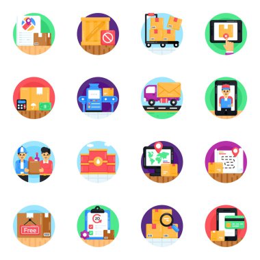 iş düz vektör simgeleri ayarlandı